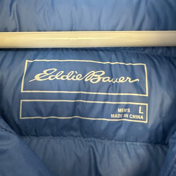 Eddie Bauer Mens Stratuslite Down Snap Mock Neck Coat Jacket Size L EB650 Blue - Picture 3 of 11